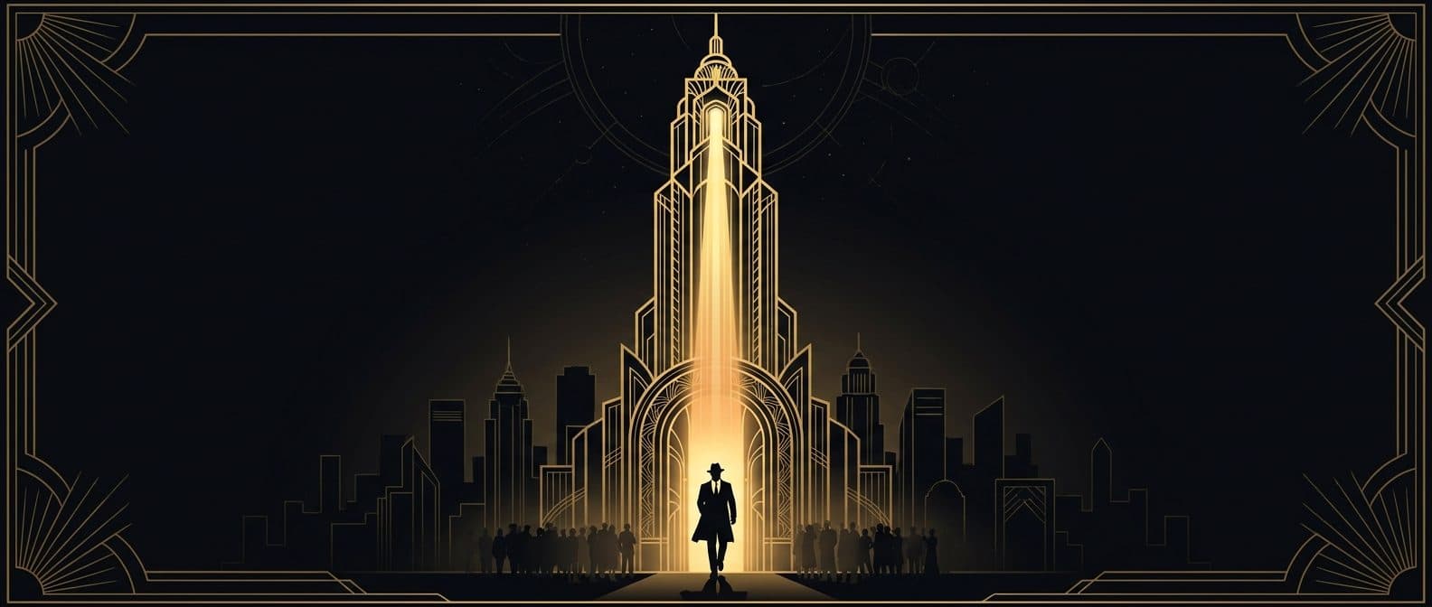 The Building - an Art Deco tower with a golden doorway
